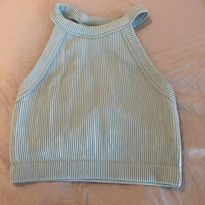 Aerie Real Good Crop Ribbed Tank Top Size M Mint Green Built In Shelf Bra Halter